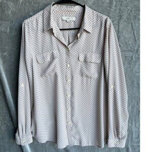 LOFT Blush Micro Print Button Up Shirt Womens Large Long Sleeve Classic Fit